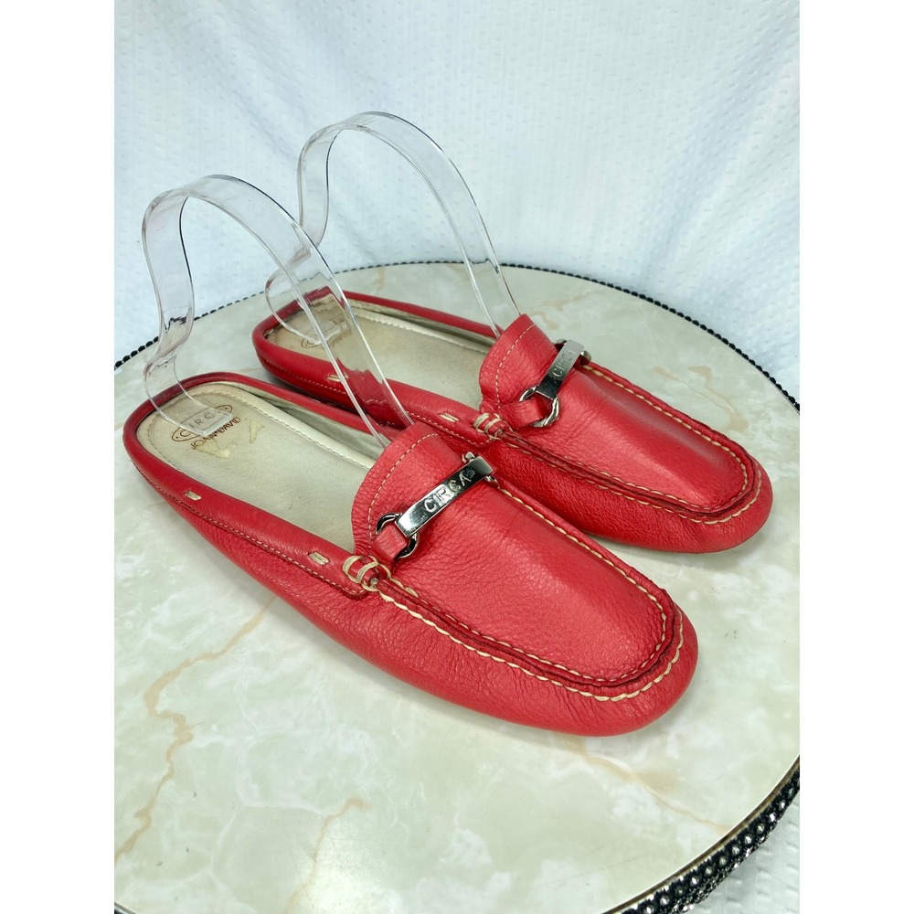 Circa Joan & David Red Leather Bit Mule Loafers Womens 7.5 Slip On Office Flats